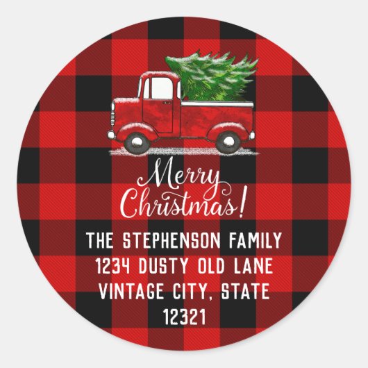 Étiquette de adresse de Noël Joyeux Camion Rouge P (Devant)