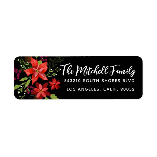 Étiquette de adresse de Noël Poinsettia (Devant)