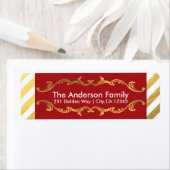 Étiquette de adresse de Noël rouge et or rayé (En situation)