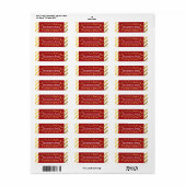 Étiquette de adresse de Noël rouge et or rayé (Feuille entière)