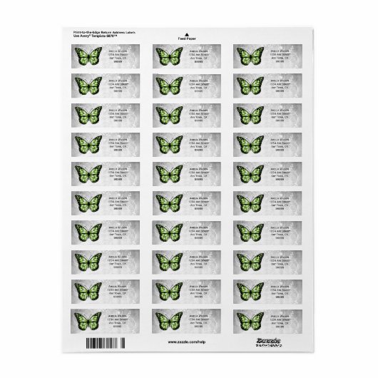 Étiquette de adresse de papillon vert brillant (Feuille entière)