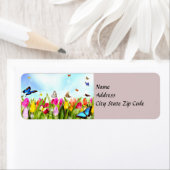 Étiquette de adresse de papillons et de fleurs de  (En situation)