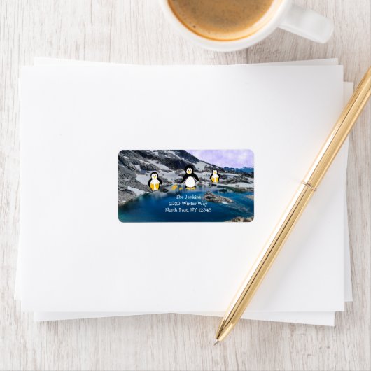 Étiquette de adresse de pêche des pingouins (En situation)