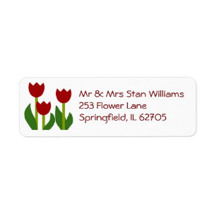 Étiquette de adresse de retour de tulipes rouges