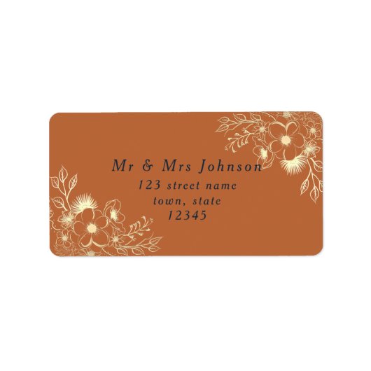 Étiquette de adresse de retour en or floral doré (Devant)