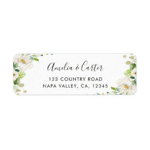 Étiquette de adresse de retour floral blanc et