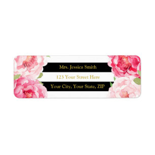 Étiquette de adresse de retour floral de rayure