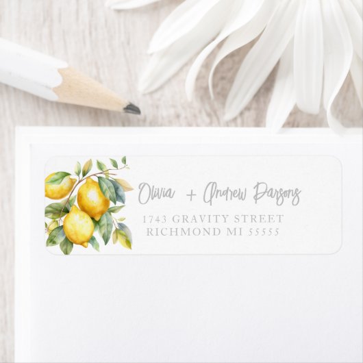 Étiquette de adresse de script de citrons d'aquare (En situation)