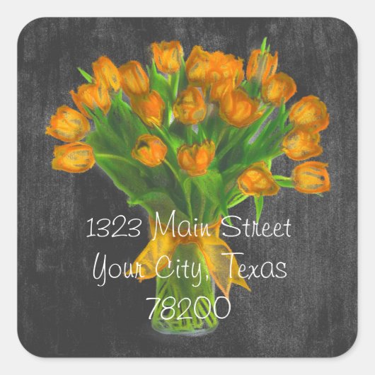 Étiquette de adresse de tulipes orange de tableau (Devant)