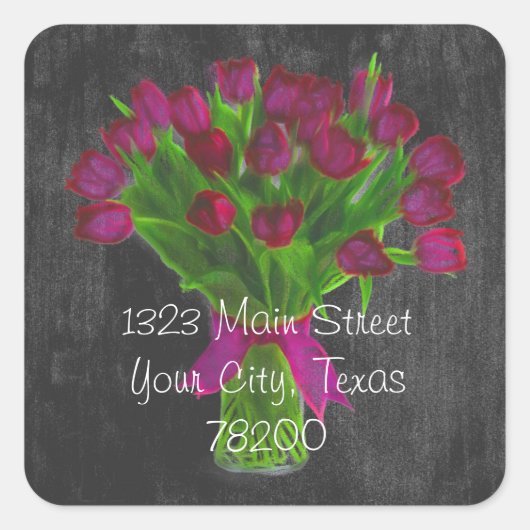 Étiquette de adresse de tulipes roses de tableau n (Devant)