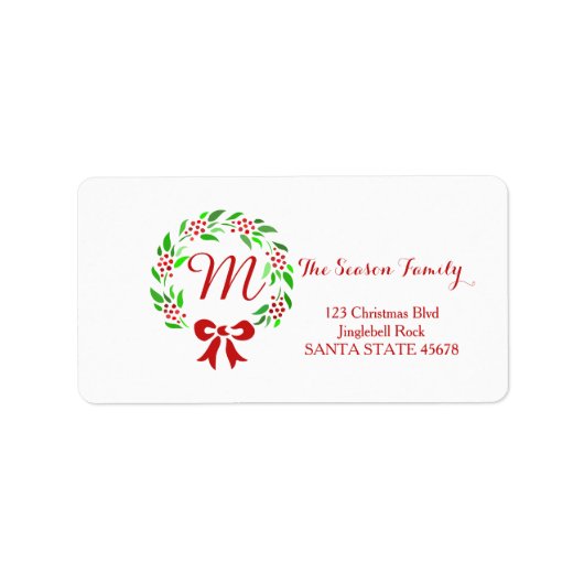 Étiquette de adresse de vacances de Noël Monogram (Devant)