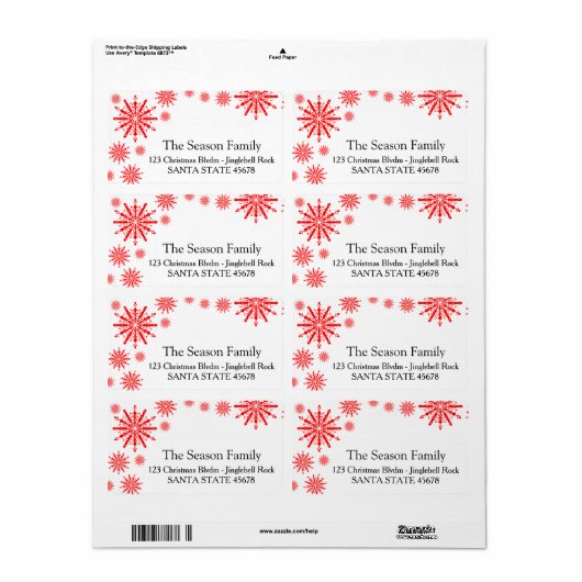 Étiquette de adresse de vacances Snowflake (Feuille entière)