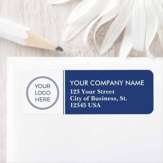 Étiquette de adresse d'entreprise du logo bleu (En situation)