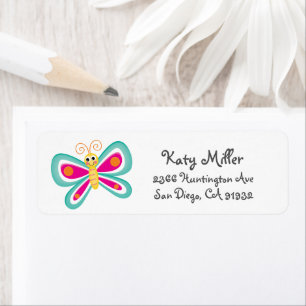 Étiquette de adresse des filles papillon rose mign