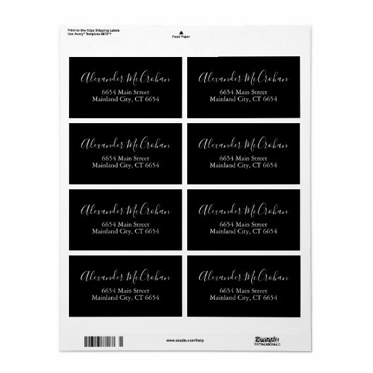 Étiquette de adresse d'expédition de script Black  (Feuille entière)