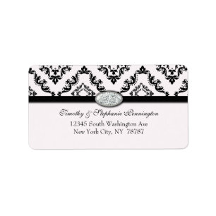 Étiquette de adresse diamant damassé noir tendance