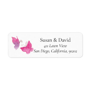 Étiquette de adresse d'insectes papillon rose