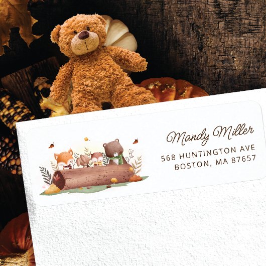 Étiquette de adresse d'ours de bois mignon