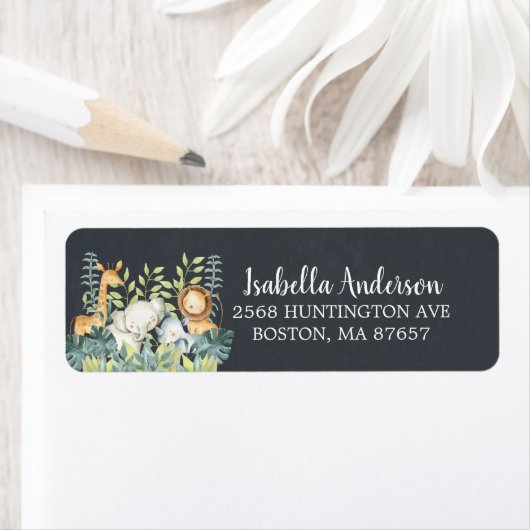 Étiquette de adresse du Baby shower animal de la J (En situation)