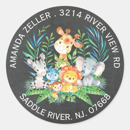 Étiquette de adresse du Baby shower animal de la J (Devant)