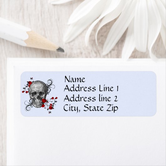Étiquette de adresse du crâne Roses rouges (En situation)