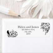 étiquette de adresse éffrayant floral noir et blan (En situation)