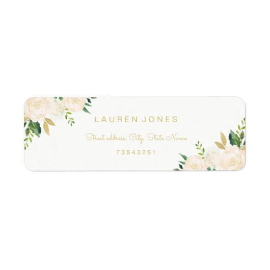 Étiquette de adresse élégant à florale rose or (Devant)