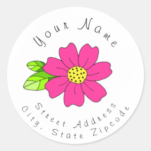 étiquette de adresse "Fleur rose chaud"