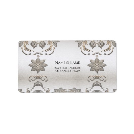 Étiquette de adresse floral argent or (Devant)