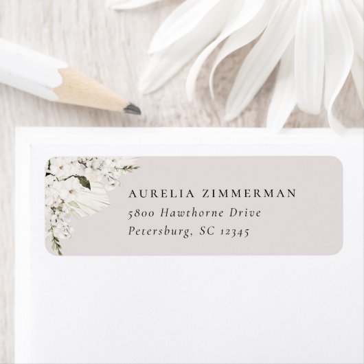 Étiquette de adresse floral bohème blanc (En situation)