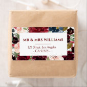 Étiquette de adresse floral bordeaux de marine (En situation)