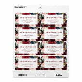 Étiquette de adresse floral bordeaux de marine (Feuille entière)