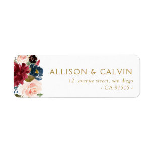 Étiquette de adresse floral de mariage de marine