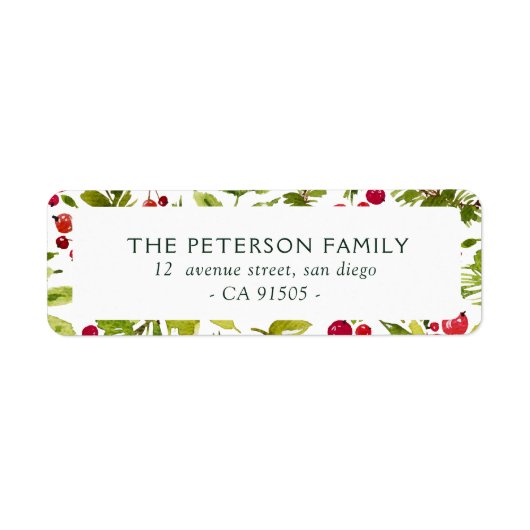 Étiquette de adresse floral moderne de Noël (Devant)