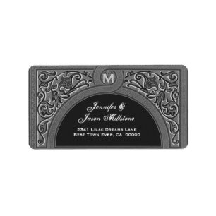 Étiquette de adresse floral NOIR et GRIS de