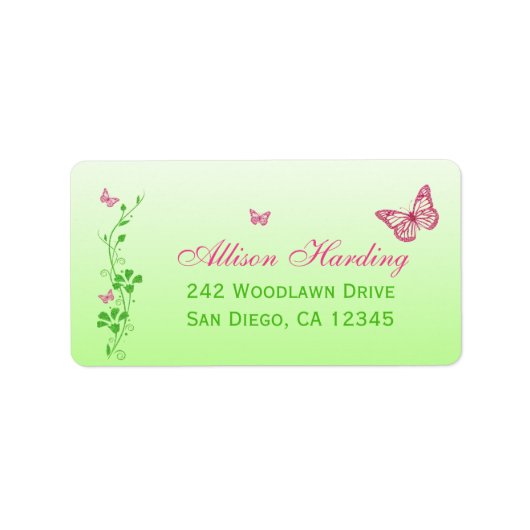 Étiquette de adresse floral rose et vert papillon (Devant)
