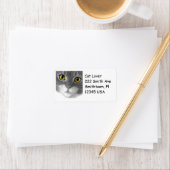 Étiquette de adresse gris et blanc Kitty Face (En situation)