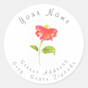 étiquette de adresse 'Hot Pink Orange Zinnia'