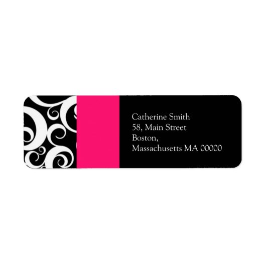 Étiquette de adresse Hot rose et noir Damask  (Devant)