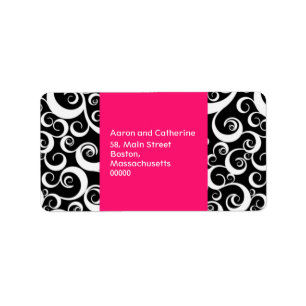 Étiquette de adresse Hot rose et noir Damask
