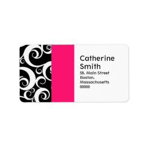 Étiquette de adresse Hot rose et noir Damask