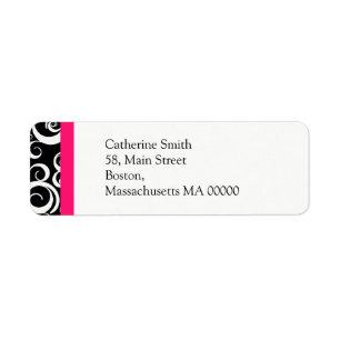 Étiquette de adresse Hot rose et noir Damask 