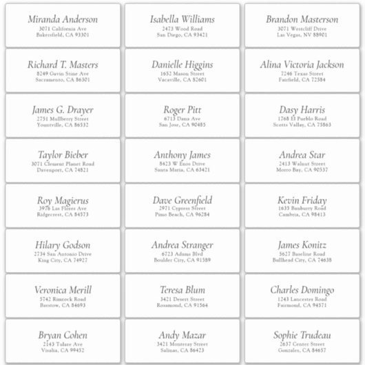 Étiquette de adresse invité Mariage blanc simple (Devant)