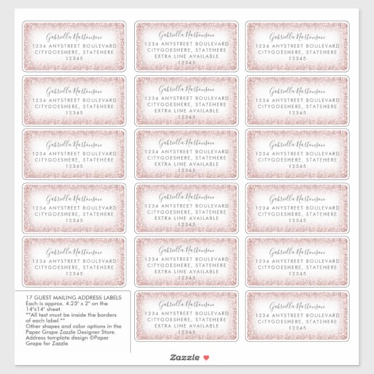 Étiquette de adresse invité Rose or rose Parties s (Feuille)
