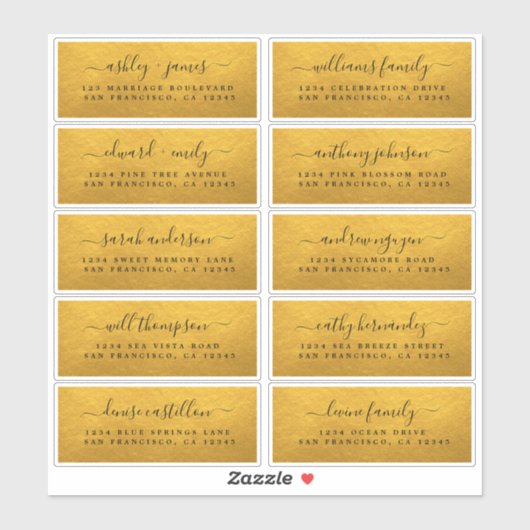Étiquette de adresse Mariage classique Gold (Feuille)