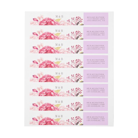 Étiquette de adresse Mariage de fleurs d'aquarelle (Feuille)