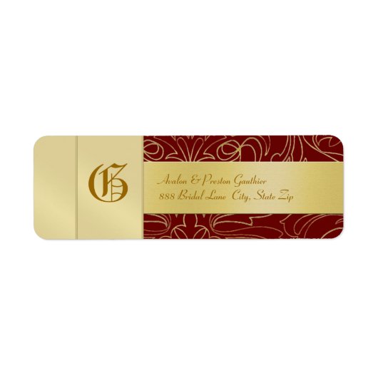 Étiquette de adresse Mariage de monogramme d'or Re (Devant)