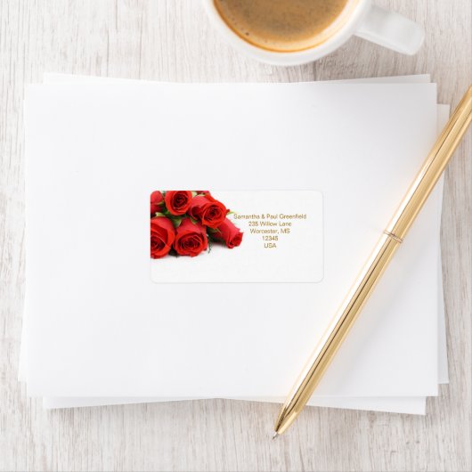 Étiquette de adresse Mariage de roses rouges (En situation)