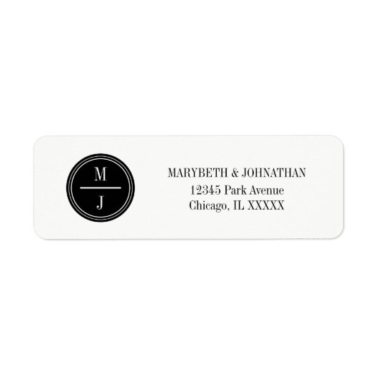 Étiquette de adresse Mariage Monogram simple et él (Devant)