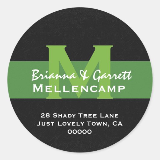 Étiquette de adresse Mariage Monogramme vert L201E (Devant)